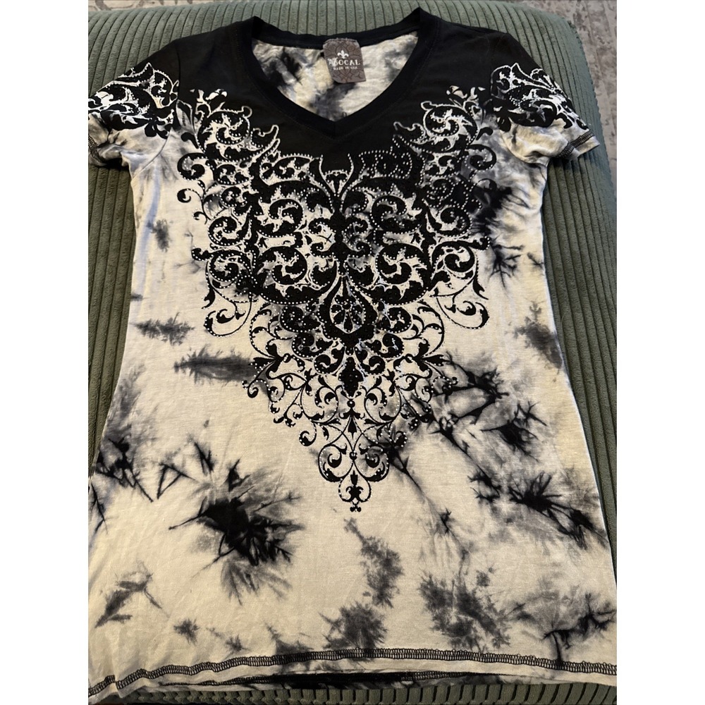 Vintage Grunge Shirt Tie Dye Rhinestone Bling Y2K  Embellished 90s Witchy Small